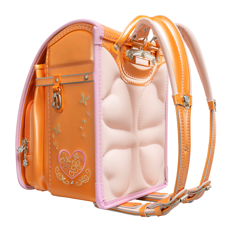 フィットちゃんランドセルプラチナフラワー(パールオレンジ×ベビーピンク)安ピカッタイプ+楽ッション