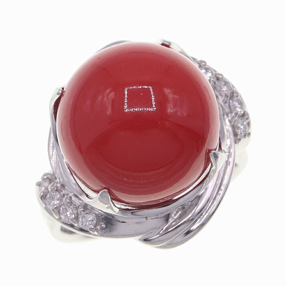 【新品】PT９００　ピンク珊瑚リング 新品】PT900ピンク珊瑚リング