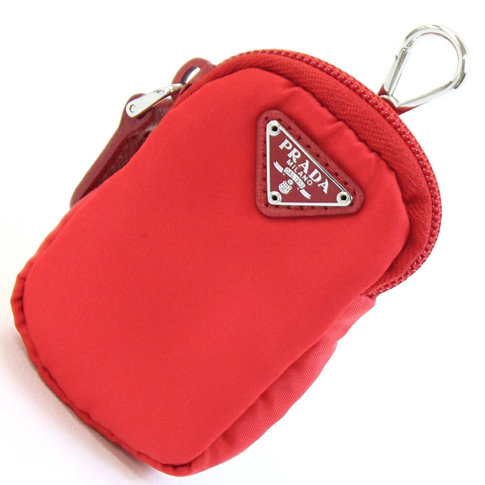 プラダ ポーチ レッド ナイロン レザー 中古小物入れ バッグ