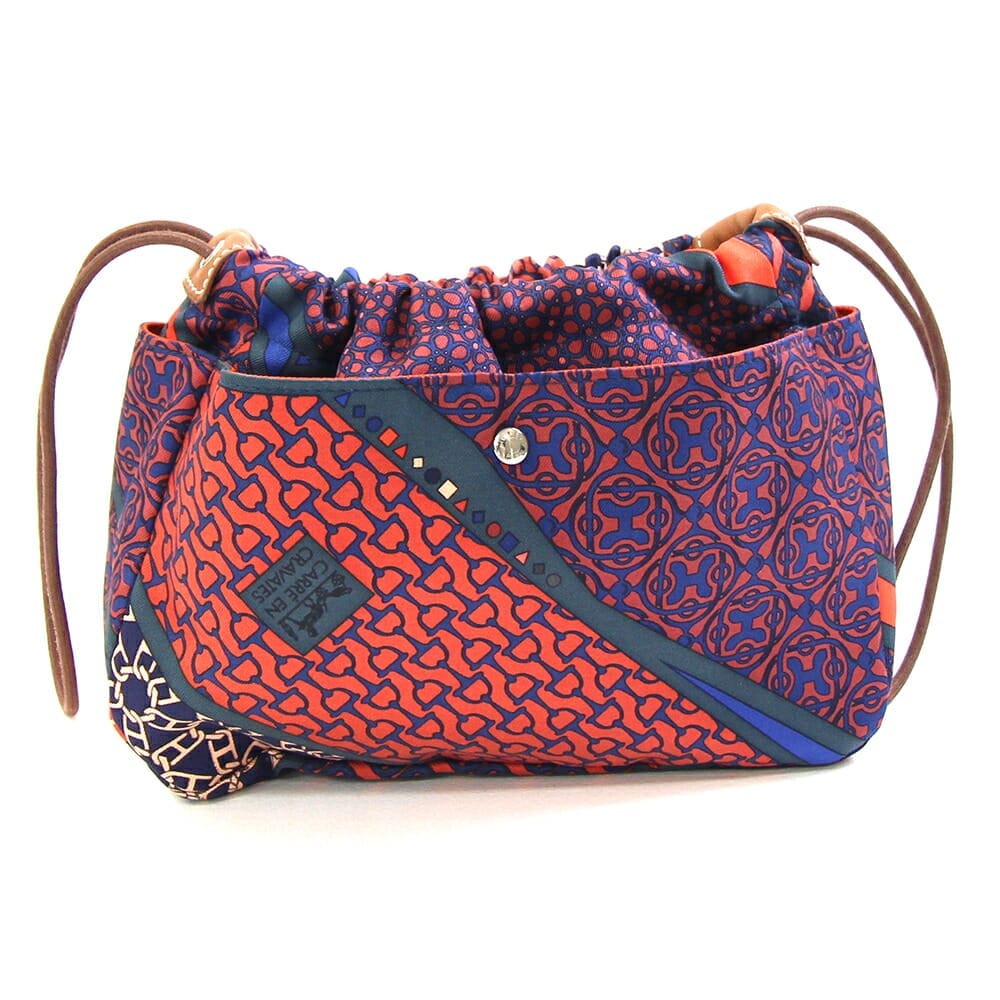 エルメス バッグインバッグ フールビ20 オレンジ ネイビー シルク