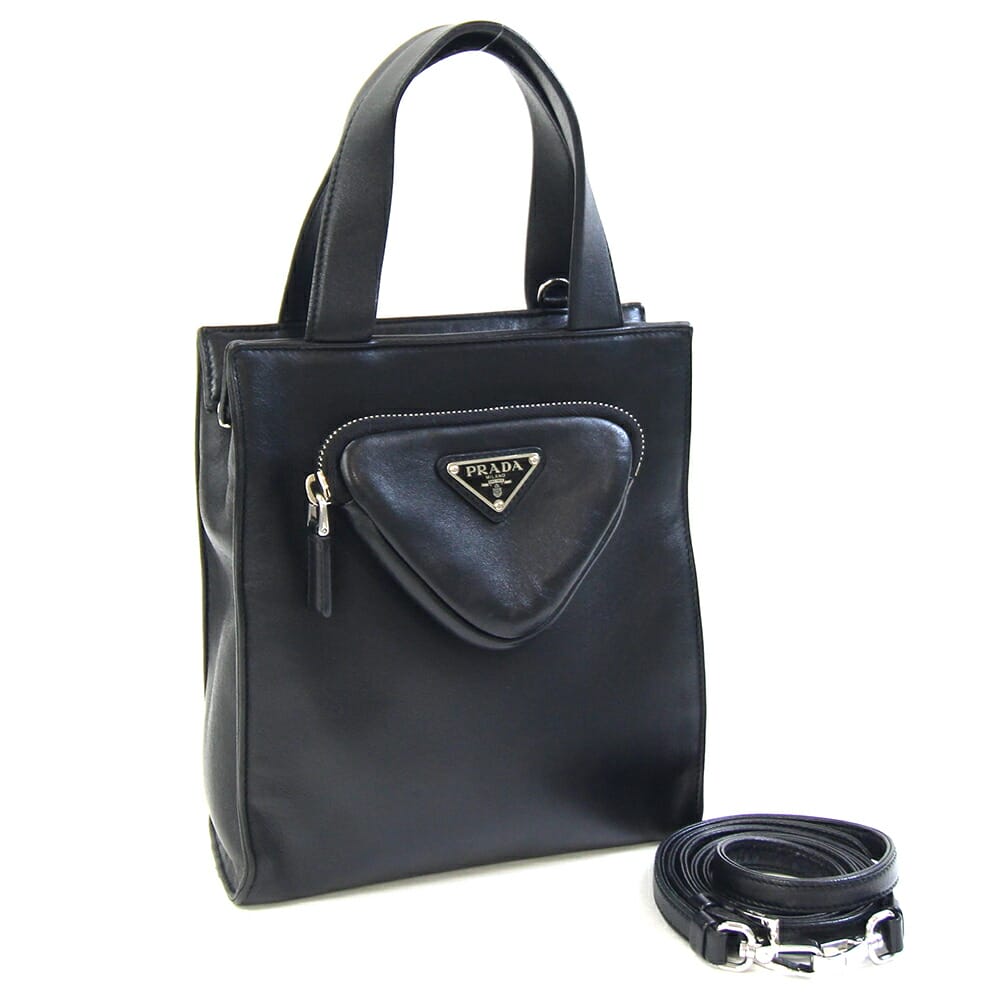 プラダ 2WAYハンドバッグ 1BG418 ブラック レザー 中古 斜め掛け