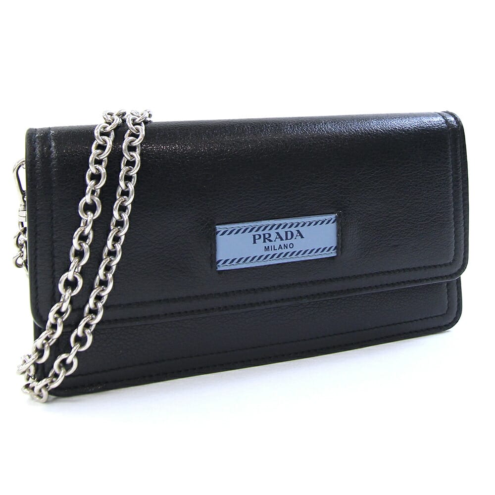 プラダ ショルダーバッグ 1ZH051 ブラック ライトブルー レザー 中古