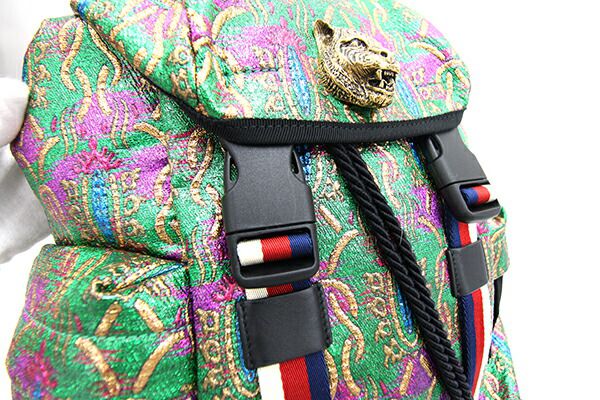 グッチ GUCCI バックパック シルヴィー フラワーブロケード リュック 緑 Gucci All-over pattern Lion Sylvie Flower Brocade Knapsack
