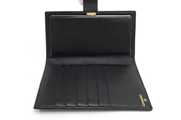 シャネル 二つ折りがま口長財布 ココマーク A13498 ブラック キャビア  