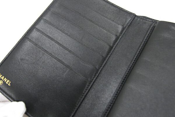 シャネル 二つ折りがま口長財布 ココマーク A13498 ブラック キャビア  