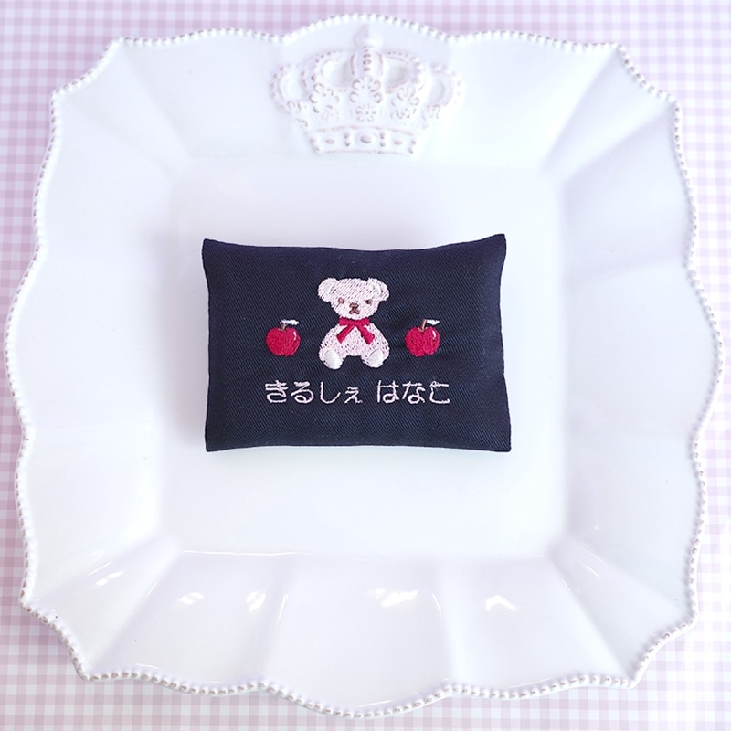 プチオーダー】 音符と鳥かごのお名前刺繍ティッシュケース 【紺