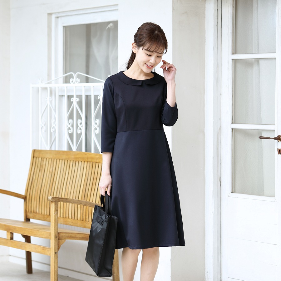 襟付きaラインワンピース 七分袖 ストレート袖 ノーマルスカート Cd 0608 Sop Nskをお探しならお受験専門店 キルシェ ブリューテ