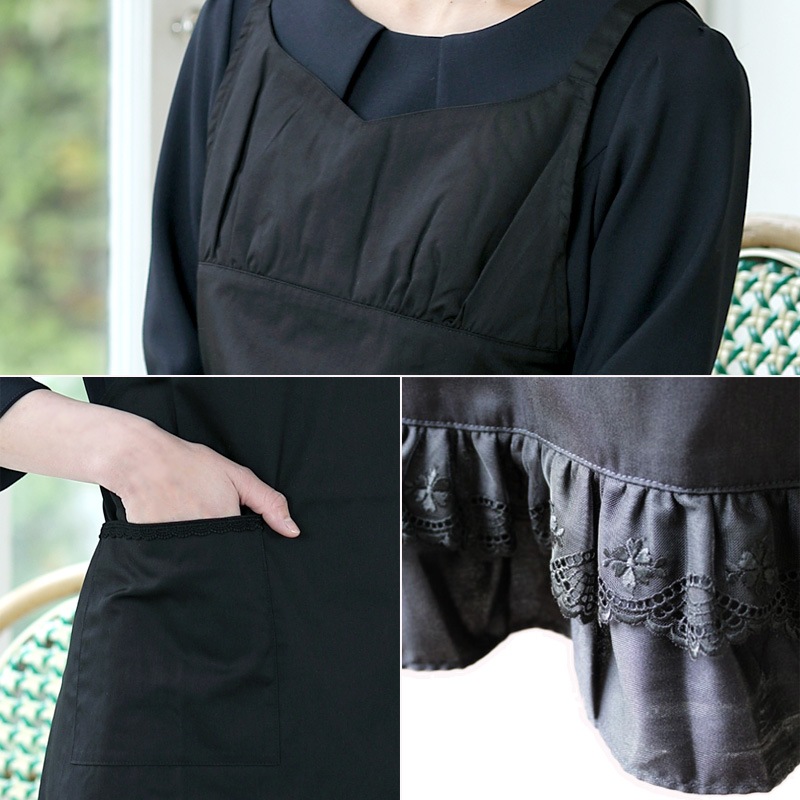 黒 花柄刺繍レースのフリルタイプエプロン Mapn 01をお探しならお受験専門店 キルシェ ブリューテ