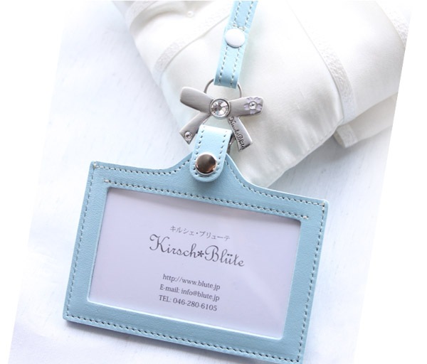 本革IDカードホルダー☆ スワロ・リボン 【水色】 ID-ST-LR40