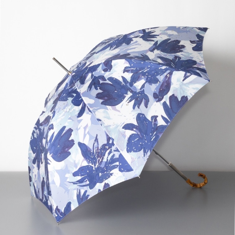 新品　ジルスチュアート　フリル&ロゴ刺繍長傘「晴雨兼用・水色」③ JILL STUART（ジル スチュアート）】ストライプフリル晴雨兼用