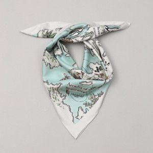 【 Beaurance （ビューランス） 】 シルク地図柄プリントリバーシブルスカーフ(WASH)