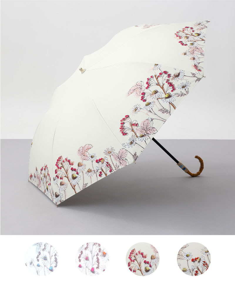 【JILL STUART（ジル スチュアート）】 ボタニカルプリント晴雨兼用傘（折りたたみ・トップフラット）