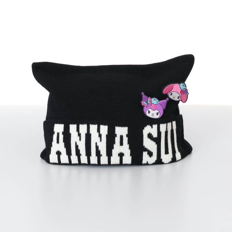 【 ANNA SUI(アナ スイ)】マイメロディ&クロミ 刺しゅうブローチ付きネコ耳ニットワッチ