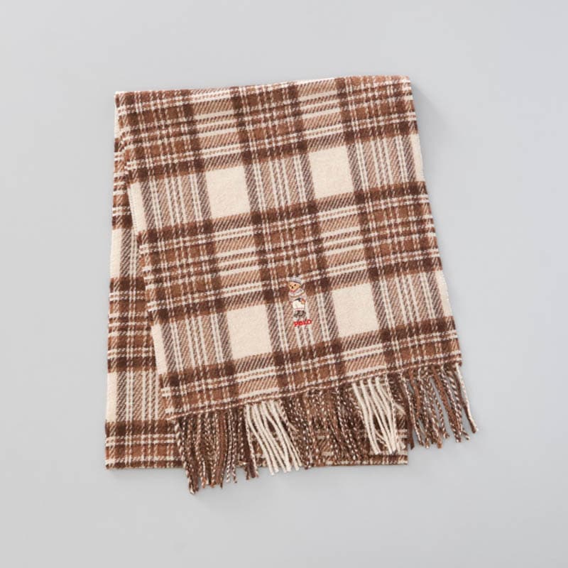 【 POLO RALPH LAUREN（ポロ ラルフ ローレン） 】 POLOベア チェック フリンジ ウール マフラー