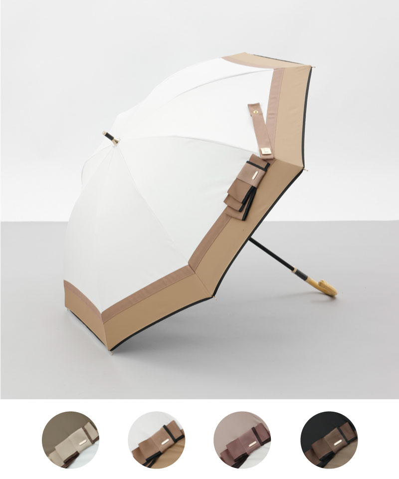 【 Beaurance （ビューランス）】サマーシールド　リボン切り継ぎ加工晴雨兼用パラソル（長傘）
