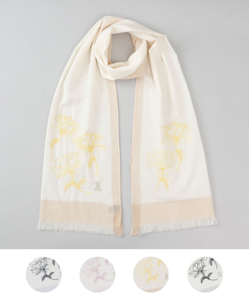 【 LANVIN COLLECTION（ランバン コレクション） 】コットンローズ刺しゅうストール