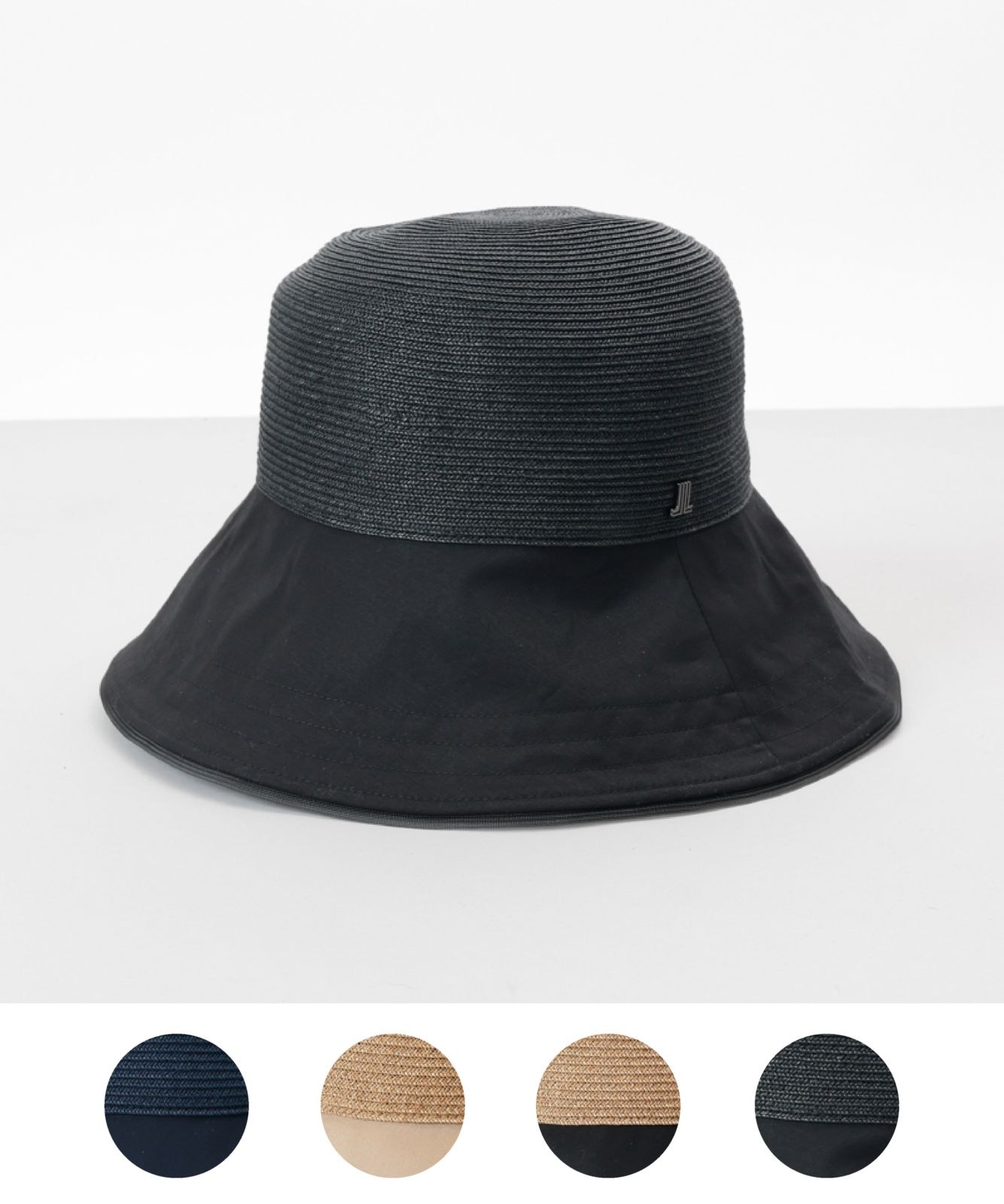 【 LANVIN en Bleu （ランバン オン ブルー）】天然ブレードｘサテン布帛クロッシェハット