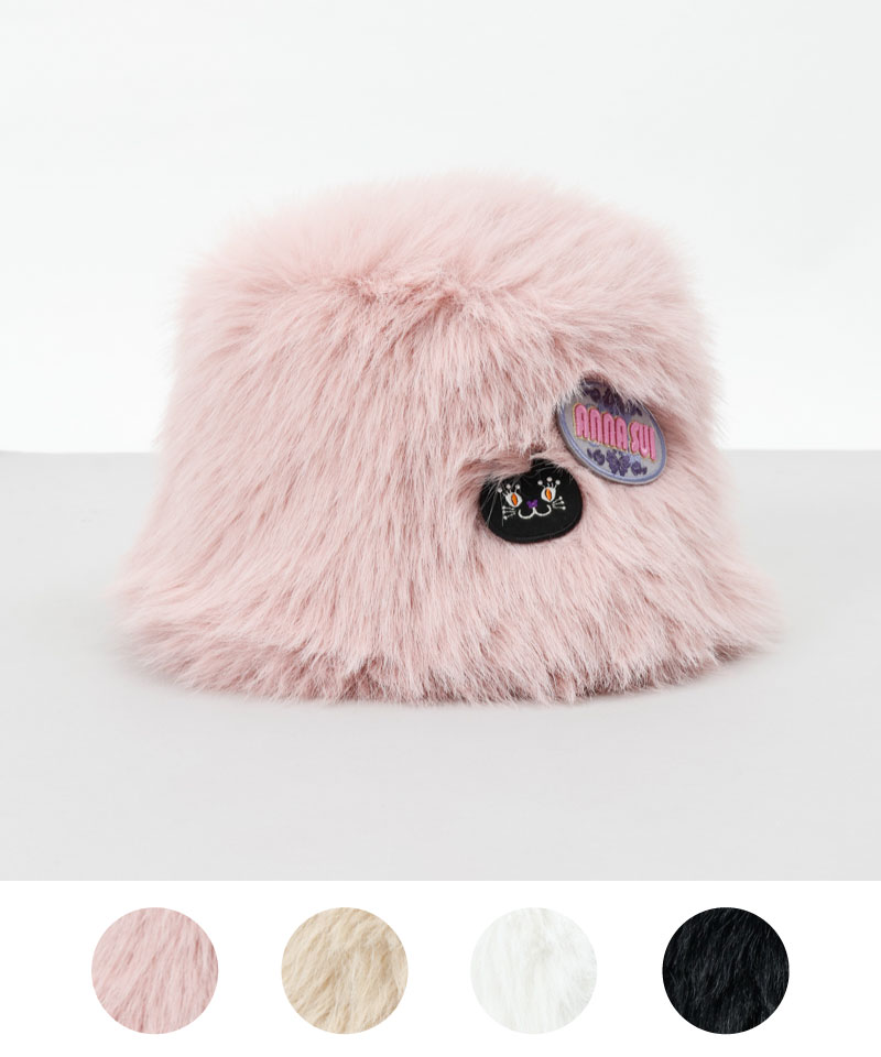【 ANNA SUI（アナ スイ）】エコファーワッペン付きクロッシェハット