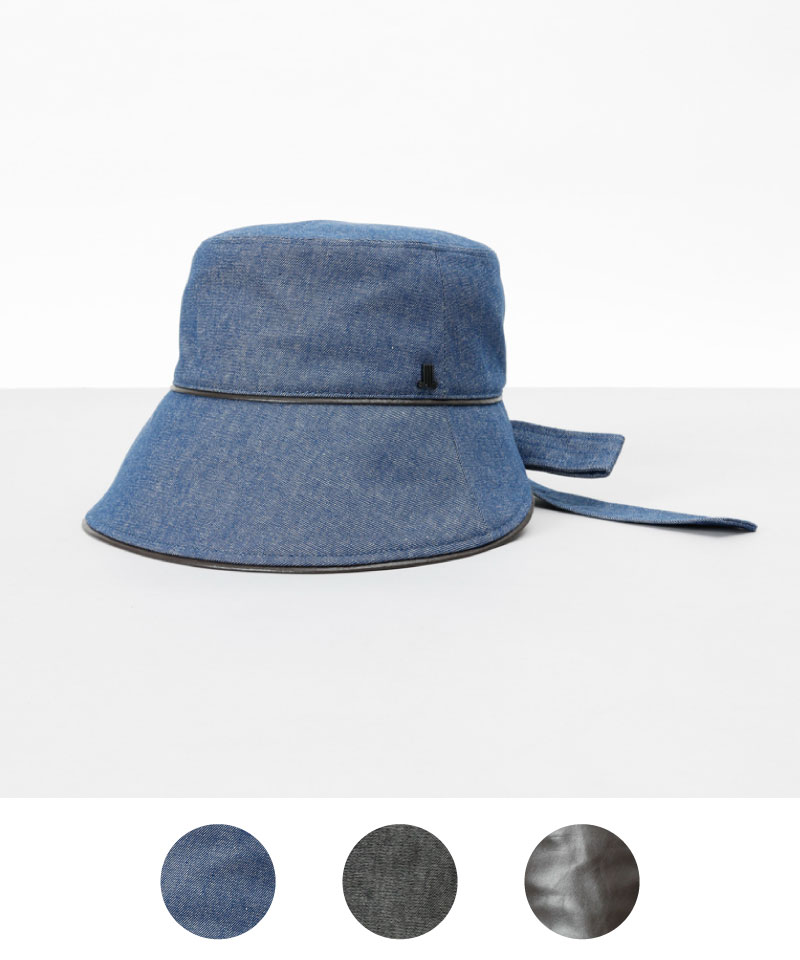 【 LANVIN en Bleu （ランバン オン ブルー）】デニム/レザーリボンクロッシェハット