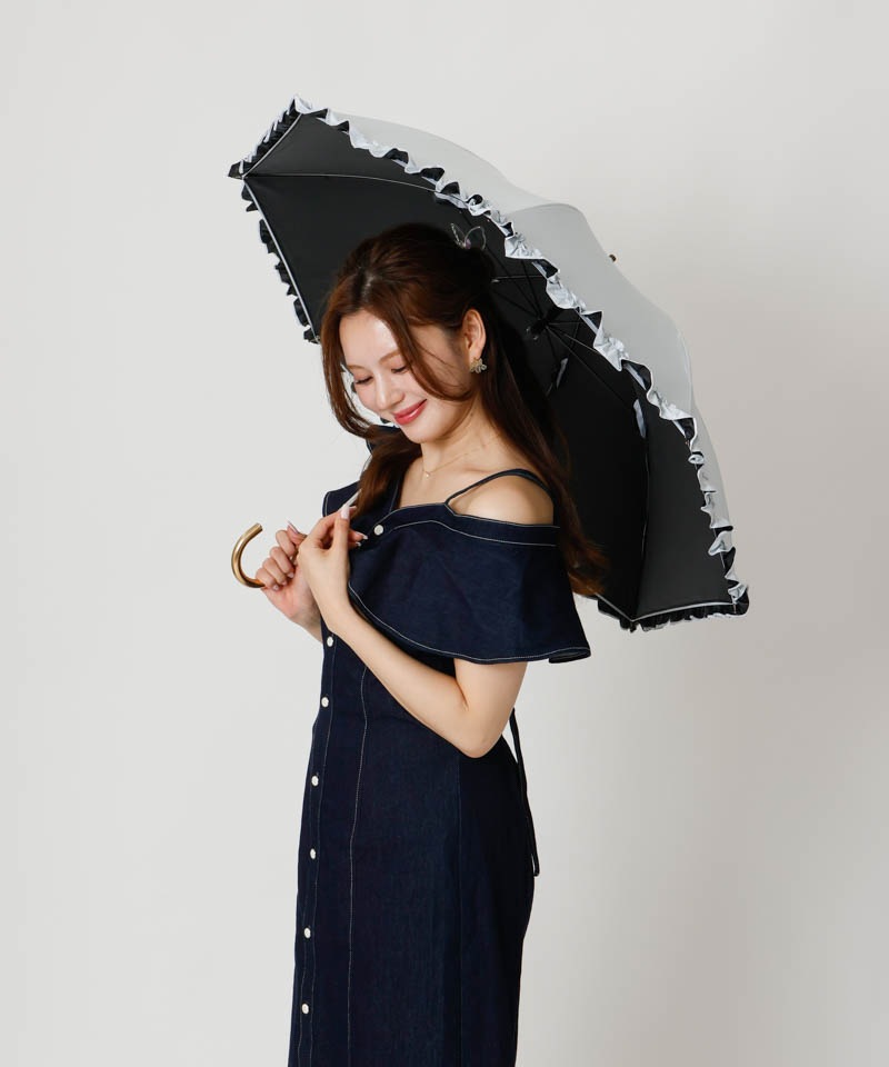 【dazzlin（ダズリン）】無地フリル晴雨兼用傘（長傘）