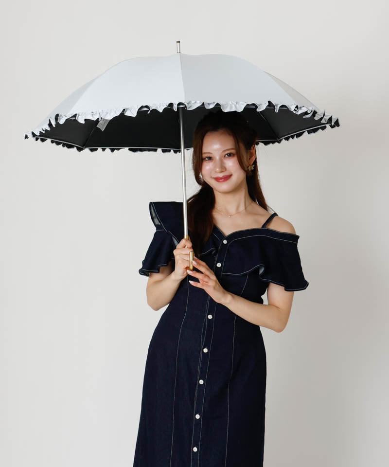 【dazzlin（ダズリン）】無地フリル晴雨兼用傘（長傘）