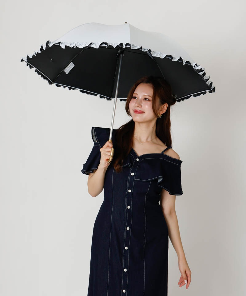 【dazzlin（ダズリン）】無地フリル晴雨兼用傘（長傘）