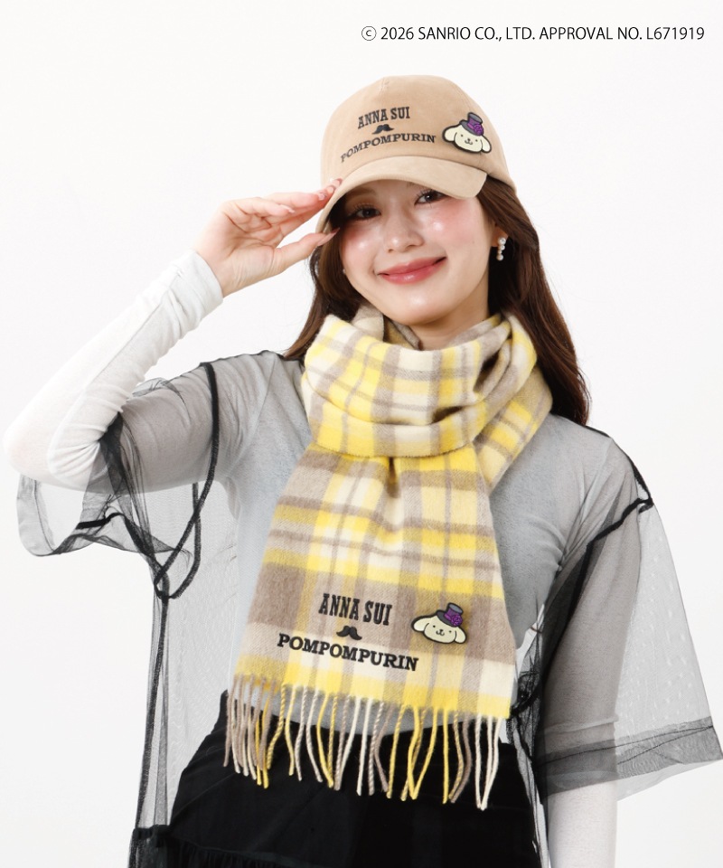 【 ANNA SUI（アナ スイ）】ANNA SUI x ポムポムプリン刺しゅうブローチ付きキャップ