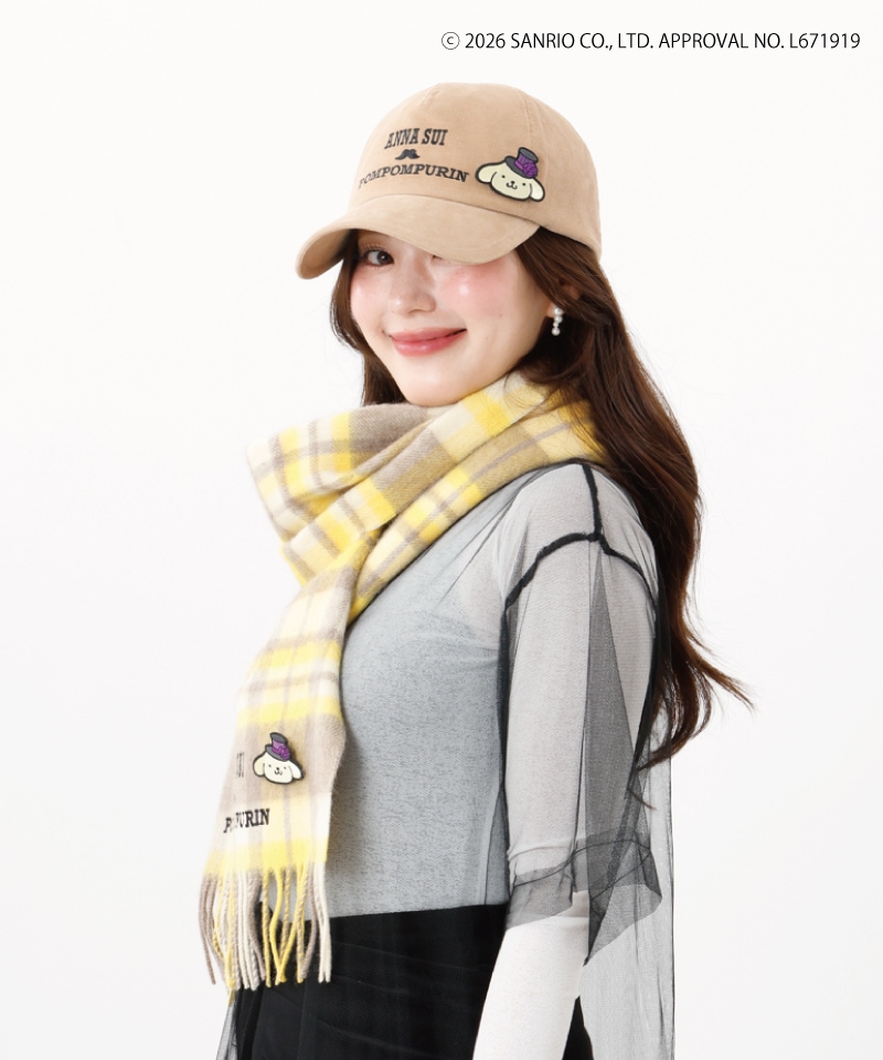 【 ANNA SUI（アナ スイ）】ANNA SUI x ポムポムプリン刺しゅうブローチ付きキャップ