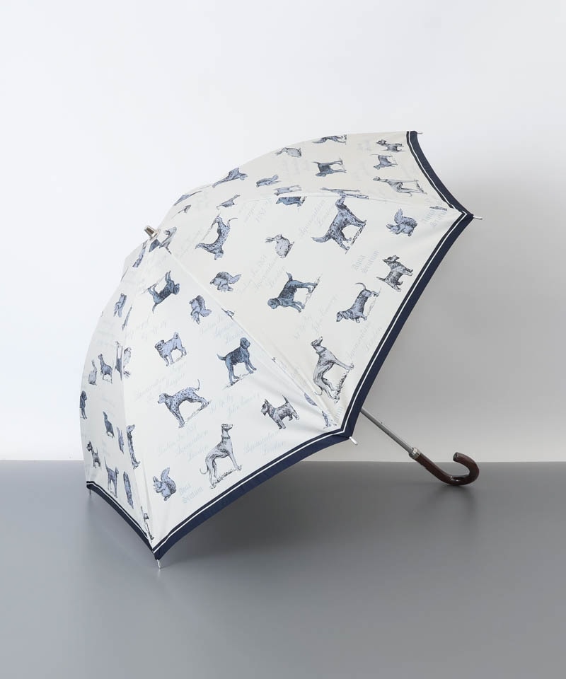 【 Aquascutum（アクアスキュータム）】アンティーク犬図鑑プリント晴雨兼用傘(長傘)