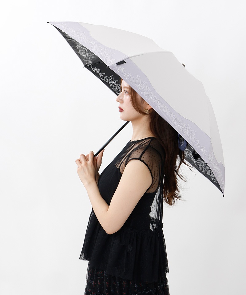 ANNA SUI（アナ スイ）】切継ぎ刺しゅう晴雨兼用パラソル（折りたたみ