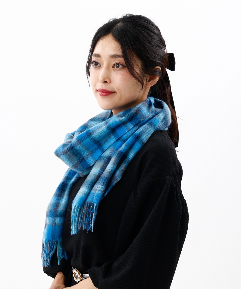 ANNA SUI（アナ スイ）】ウールチェックマフラー(WASH)ALL｜オーロラ