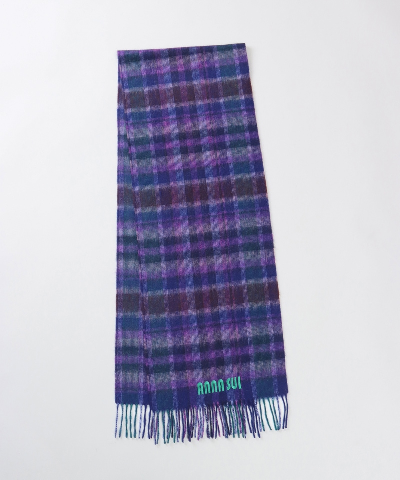 ANNA SUI（アナ スイ）】ウールチェックマフラー(WASH)ALL｜オーロラ