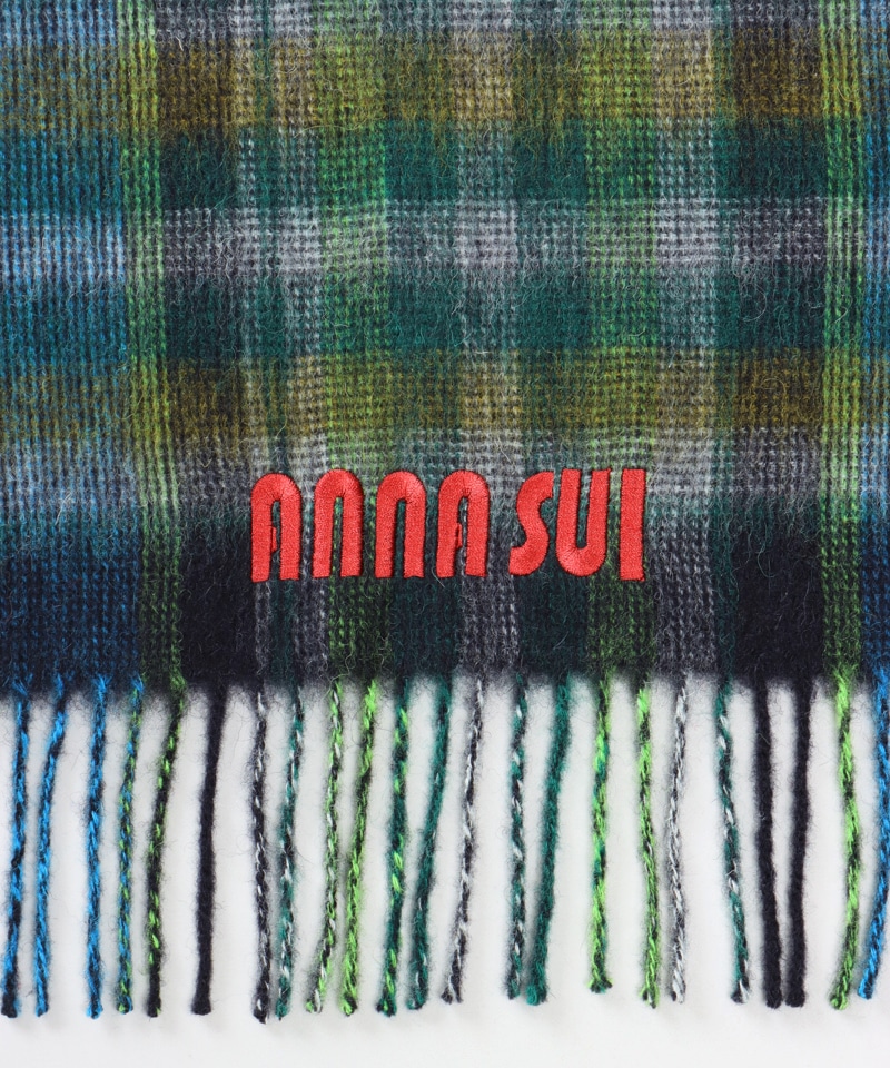ANNA SUI（アナ スイ）】ウールチェックマフラー(WASH)ALL｜オーロラ