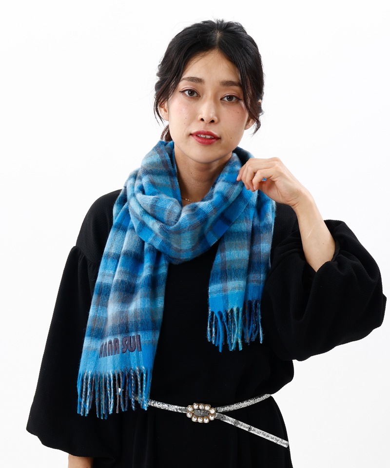 ANNA SUI（アナ スイ）】ウールチェックマフラー(WASH)ALL｜オーロラ