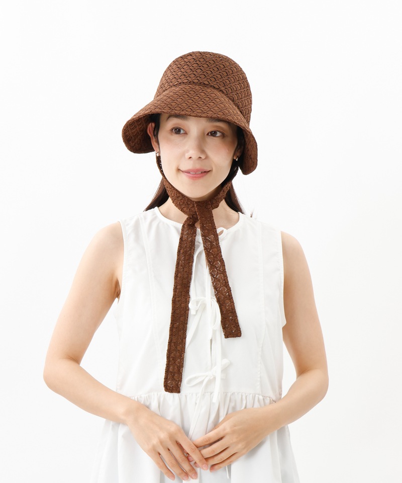 【 LANVIN en Bleu （ランバン オン ブルー）】レースボンネット風クロッシェハット