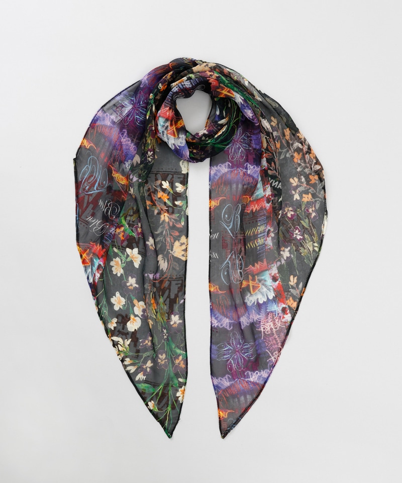 新作】インクジェットプリントのストール ブルーミックス LANVIN en