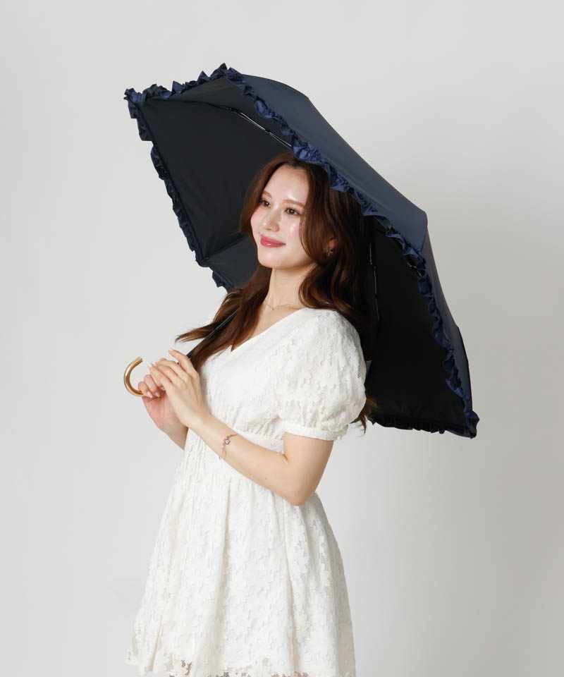 dazzlin（ダズリン）】無地フリル晴雨兼用傘（折りたたみ）dazzlin