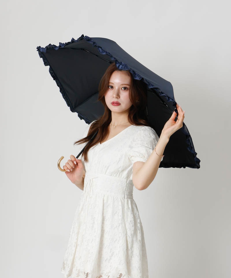 dazzlin（ダズリン）】無地フリル晴雨兼用傘（折りたたみ）dazzlin