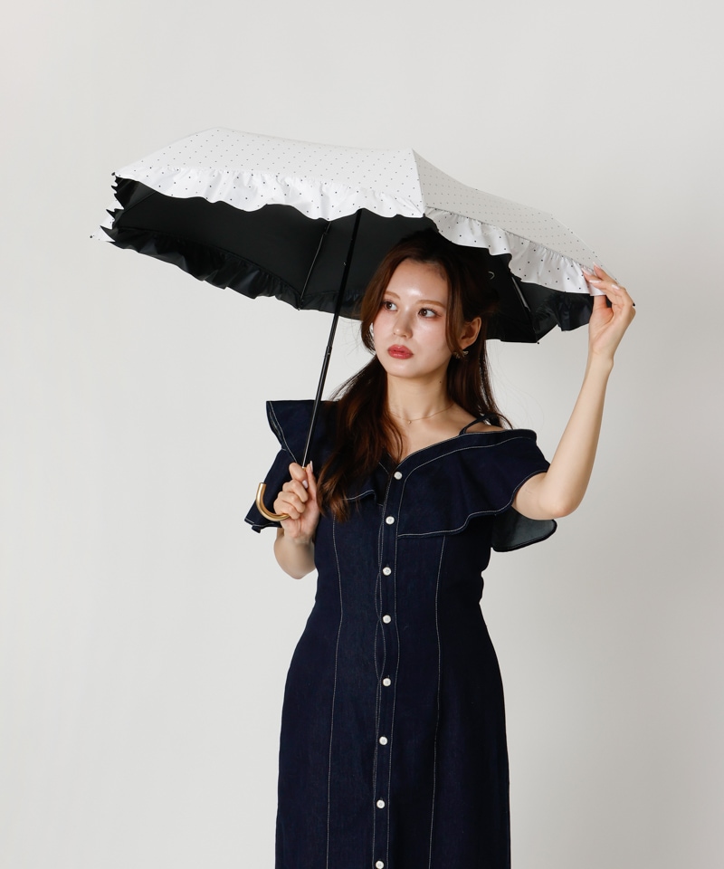 【dazzlin（ダズリン）】アーチフリル晴雨兼用傘（折りたたみ）