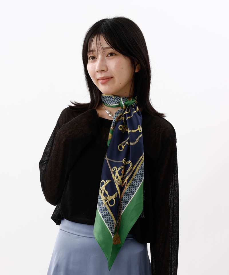 アクアスキュータム　スカーフ　Aquascutum シルク Aquascutum（アクアスキュータム）】シルクプリントセミスカーフ