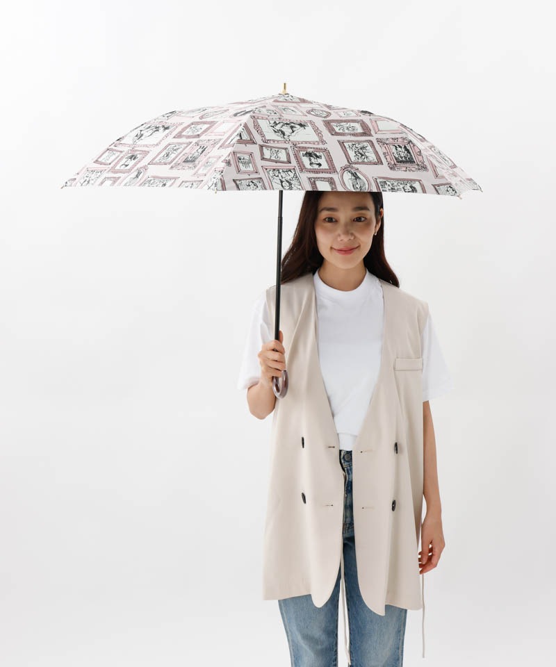 【 Beaurance （ビューランス）】サマーシールド　プリント額縁柄晴雨兼用傘（折りたたみ）