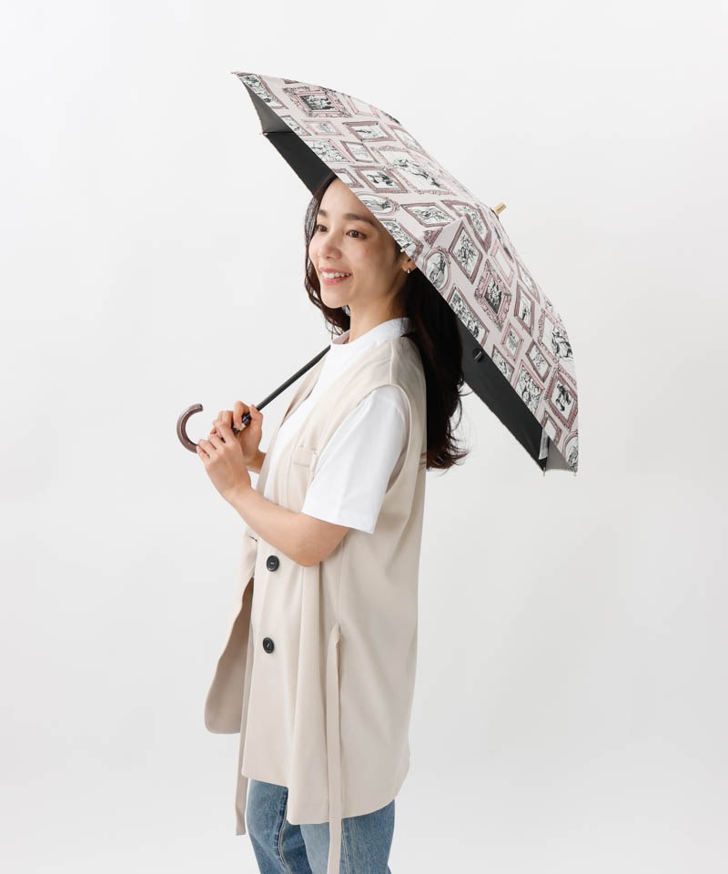 【 Beaurance （ビューランス）】サマーシールド　プリント額縁柄晴雨兼用傘（折りたたみ）