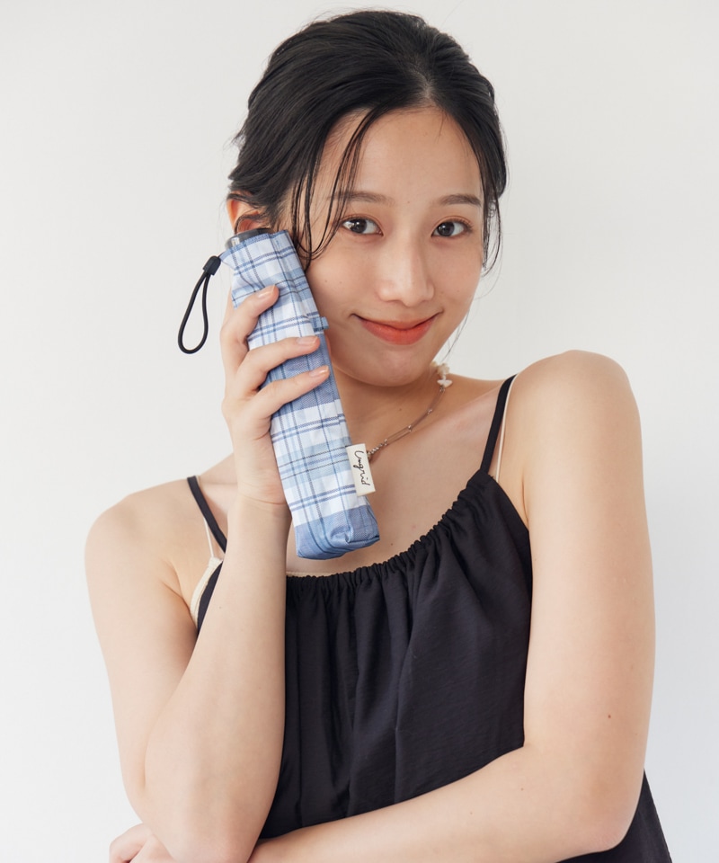 【Ungrid（アングリッド）】ワンポイントフリルチェック柄プリント晴雨兼用傘（折りたたみ）
