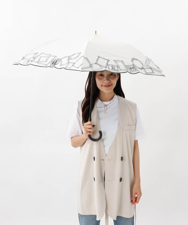 【 Beaurance （ビューランス）】サマーシールド　額縁刺しゅう晴雨兼用パラソル（折りたたみ）