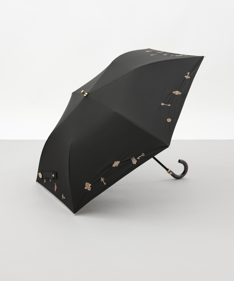 【 Beaurance （ビューランス）】サマーシールド　鍵穴ボーラー刺しゅう晴雨兼用パラソル（折りたたみ）