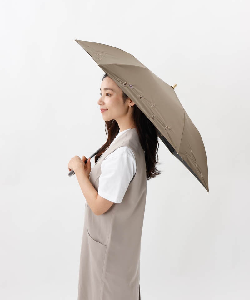 【 Beaurance （ビューランス）】サマーシールド　鍵穴ボーラー刺しゅう晴雨兼用パラソル（折りたたみ）