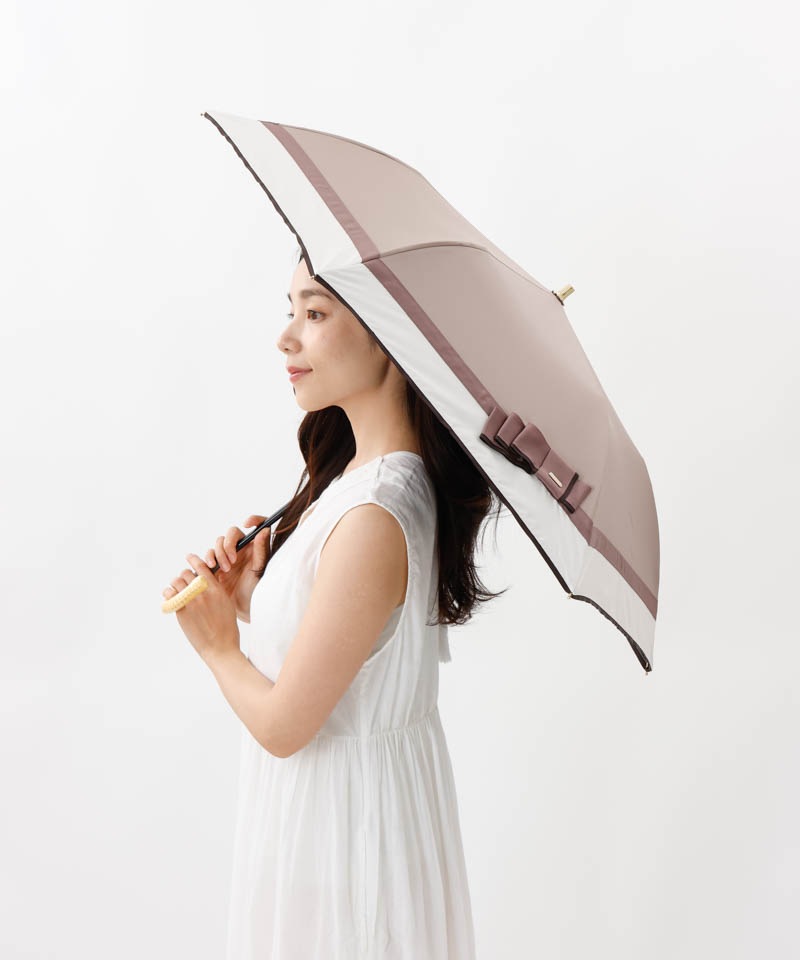 【 Beaurance （ビューランス）】サマーシールド　リボン切り継ぎ加工晴雨兼用パラソル（折りたたみ）