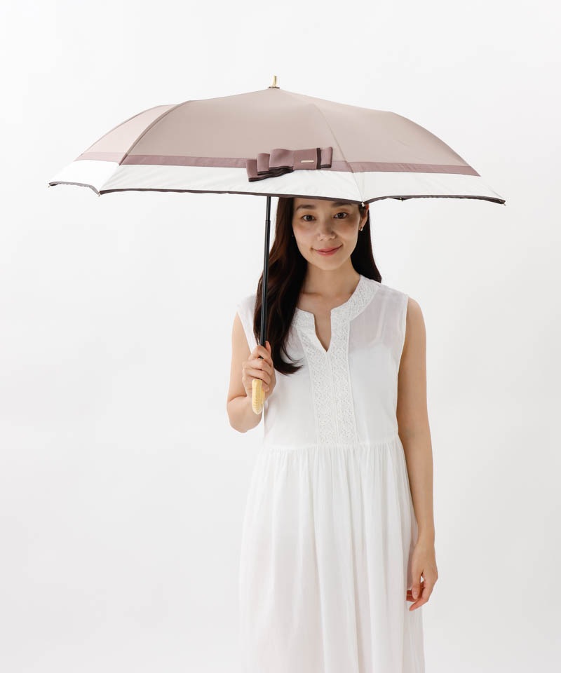 【 Beaurance （ビューランス）】サマーシールド　リボン切り継ぎ加工晴雨兼用パラソル（折りたたみ）