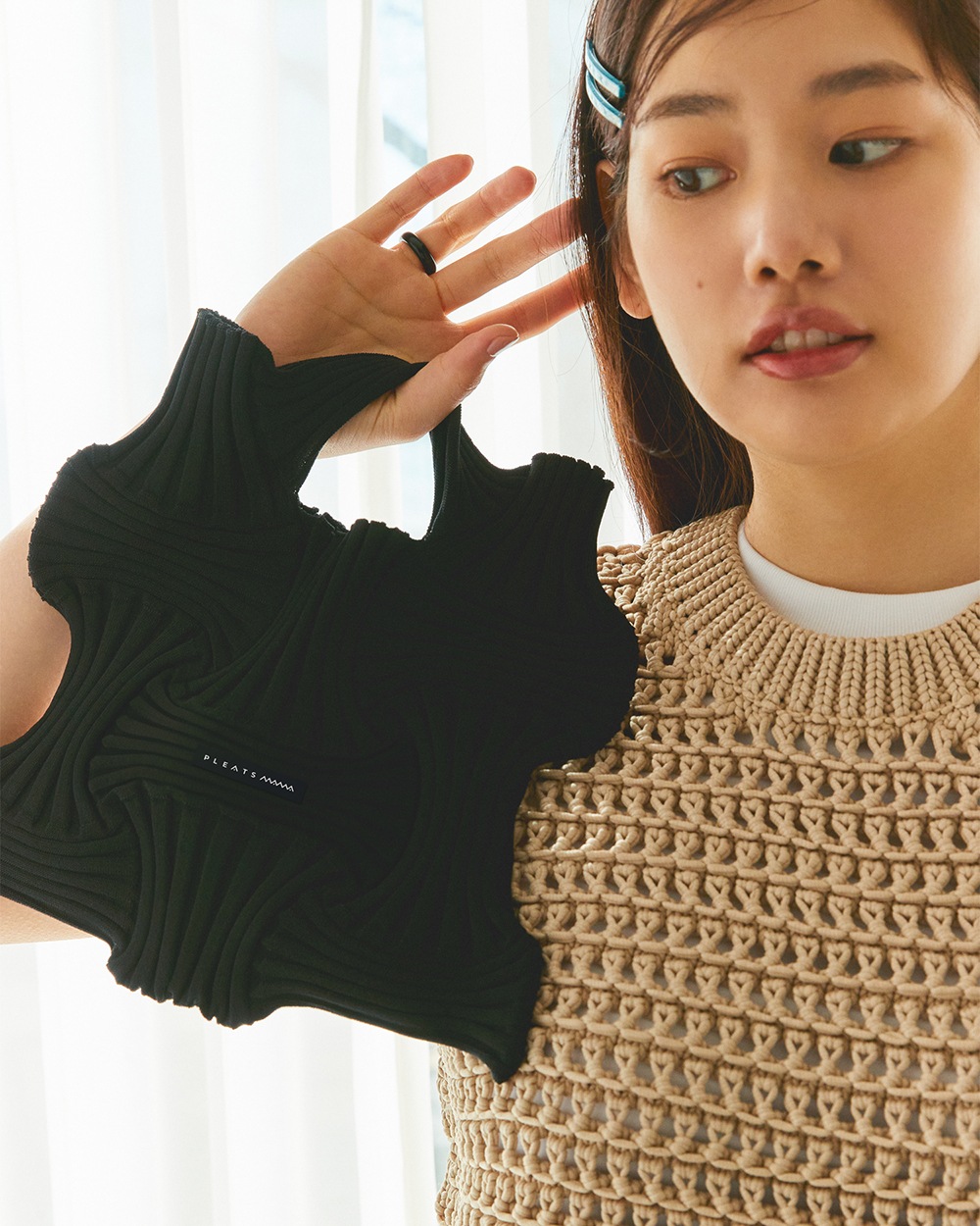 韓国発！（K002）プリーツママ　ミニクロスボウバック　ライトブルー PLEATS MAMA(プリーツママ)】MINI BOW BAG ミニボウバッグPLEATS