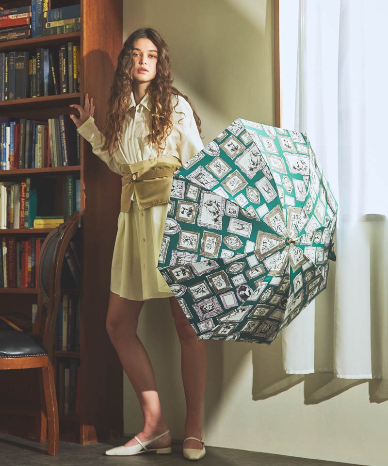 【 Beaurance （ビューランス）】サマーシールド　プリント額縁柄　晴雨兼用傘（長傘）